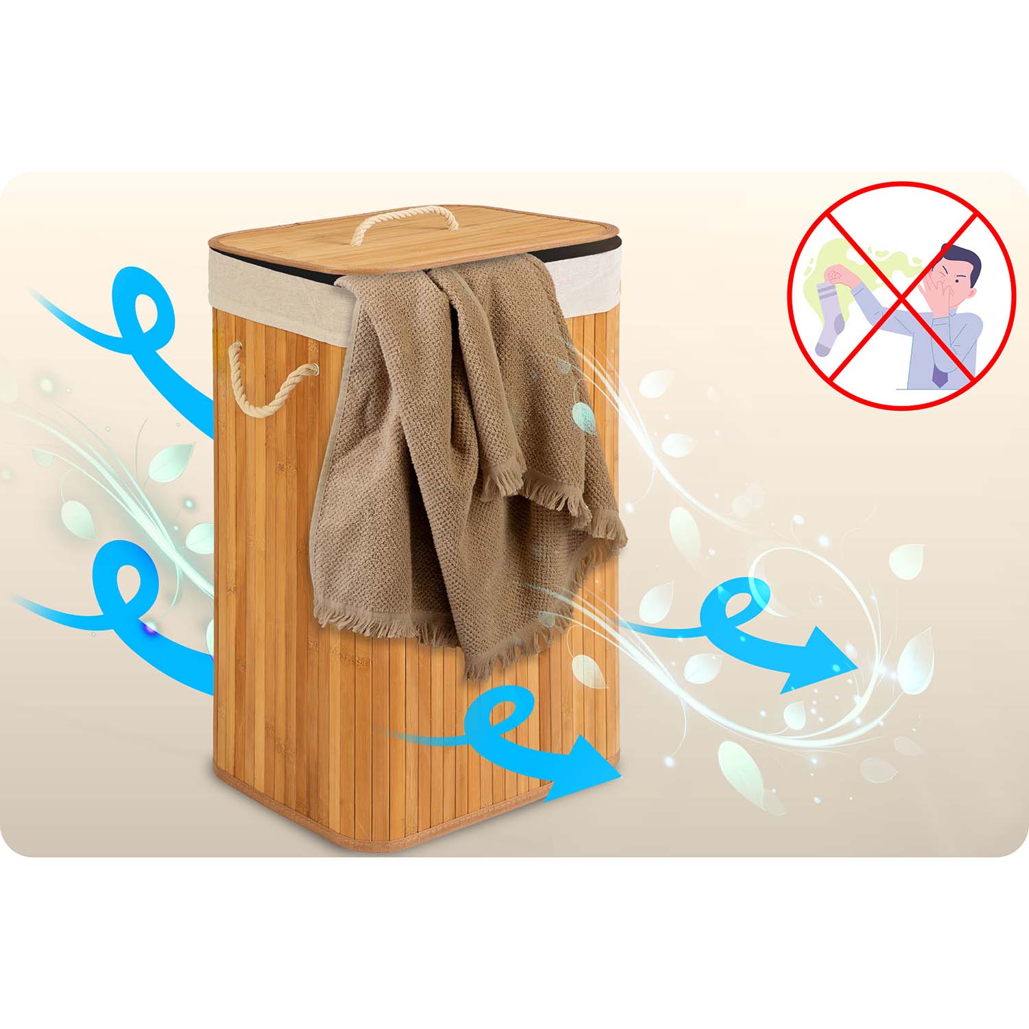 Bambusest pesukorv kaanega 72 l Massido - Image 6