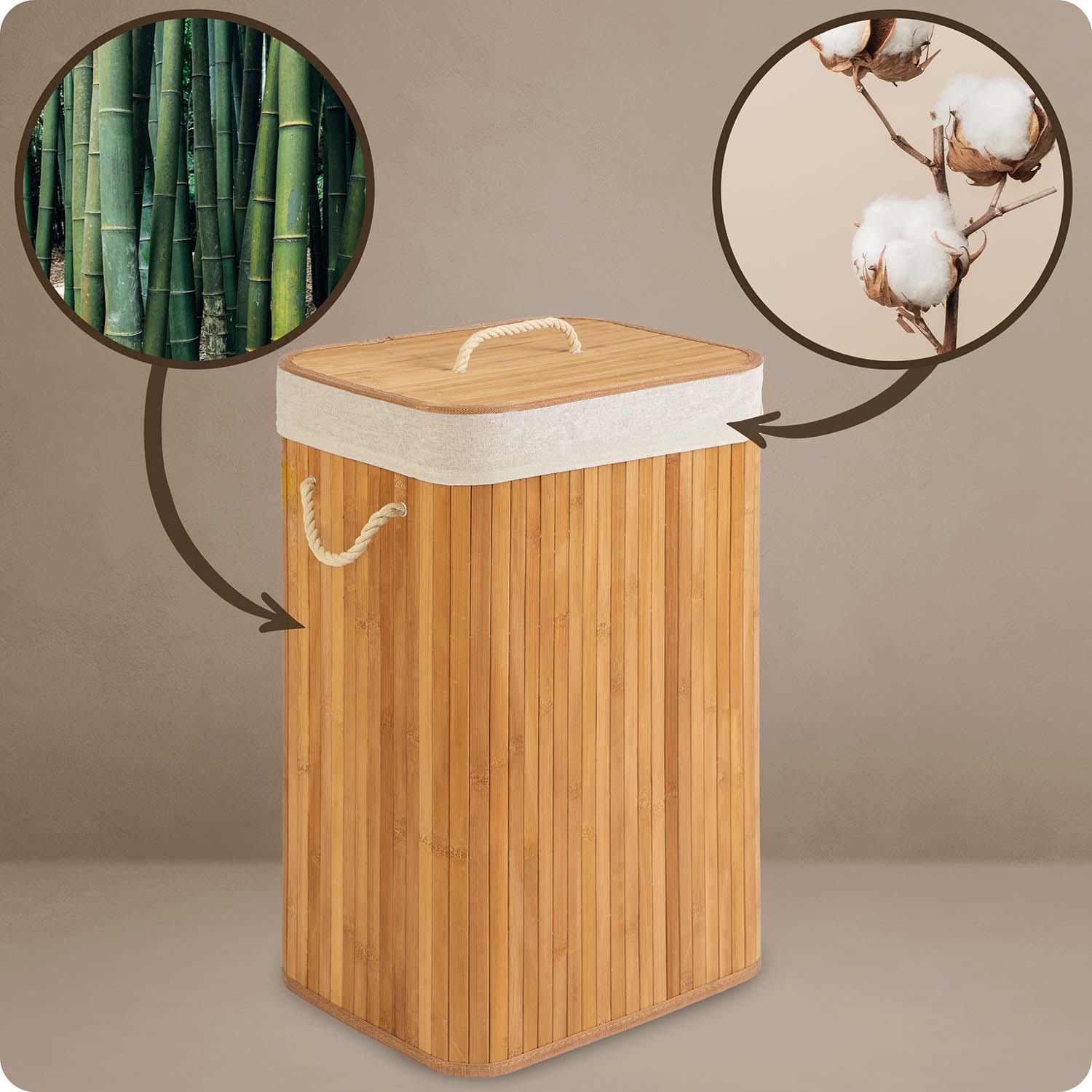 Bambusest pesukorv kaanega 72 l Massido - Image 8