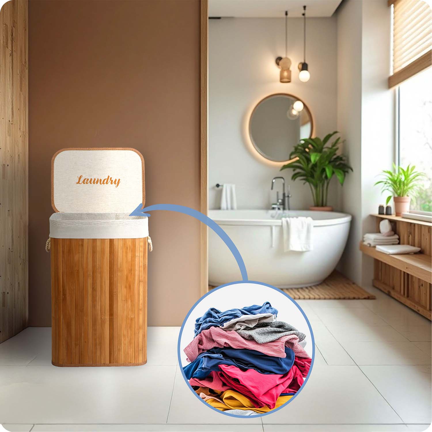 Bambusest pesukorv kaanega 72 l Massido - Image 11