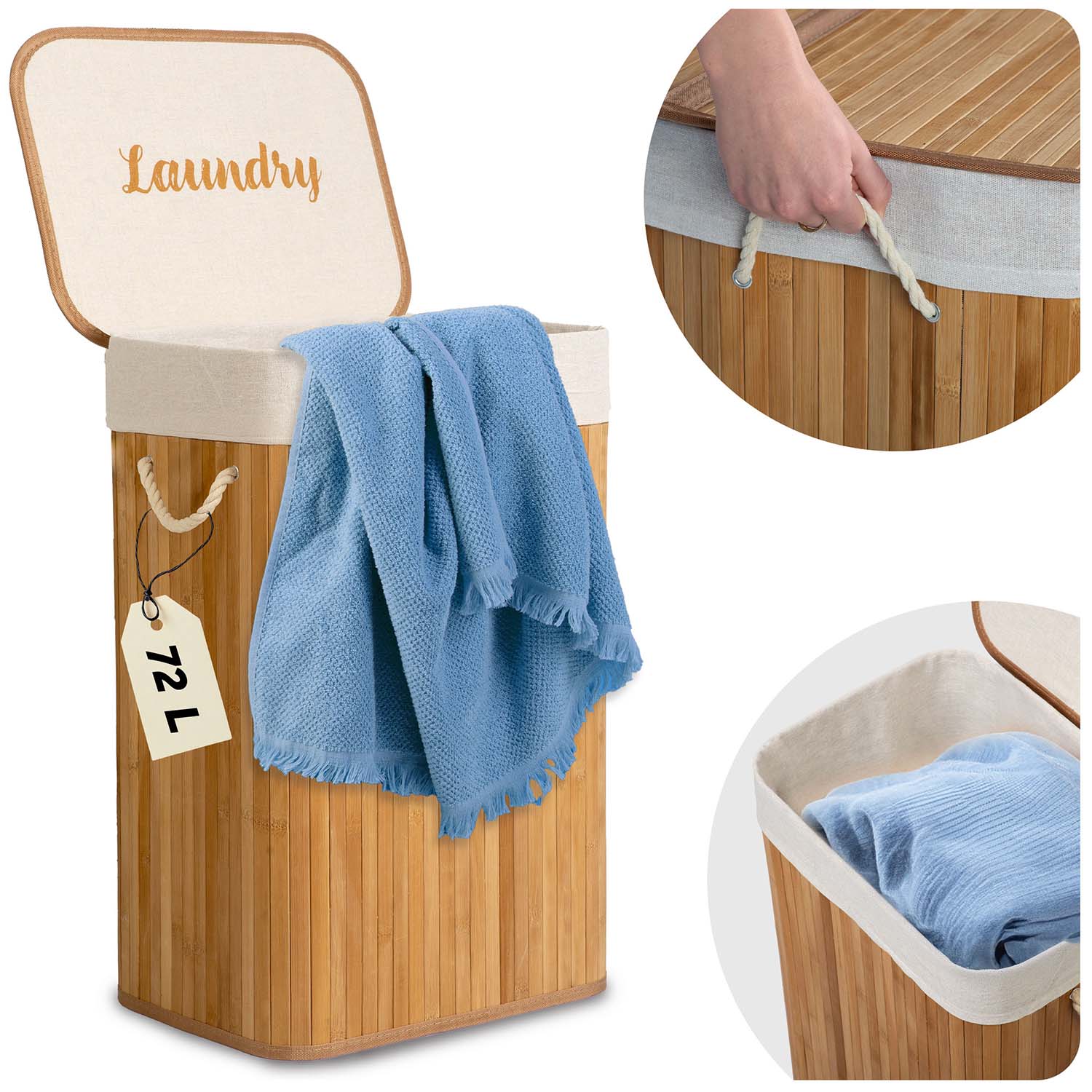 Bambusest pesukorv kaanega 72 l Massido - Image 13