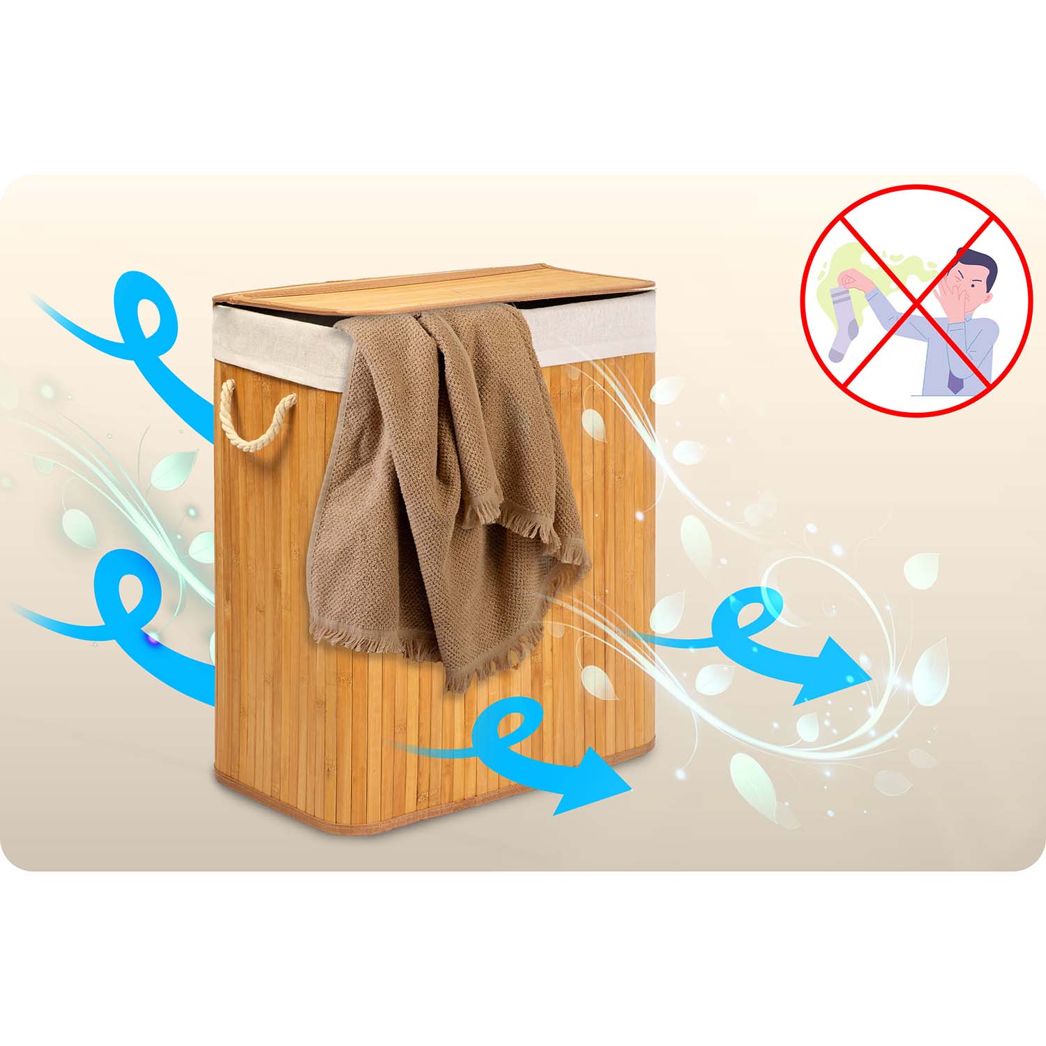 Bambusest pesukorv kaanega 100 l Massido - Image 6