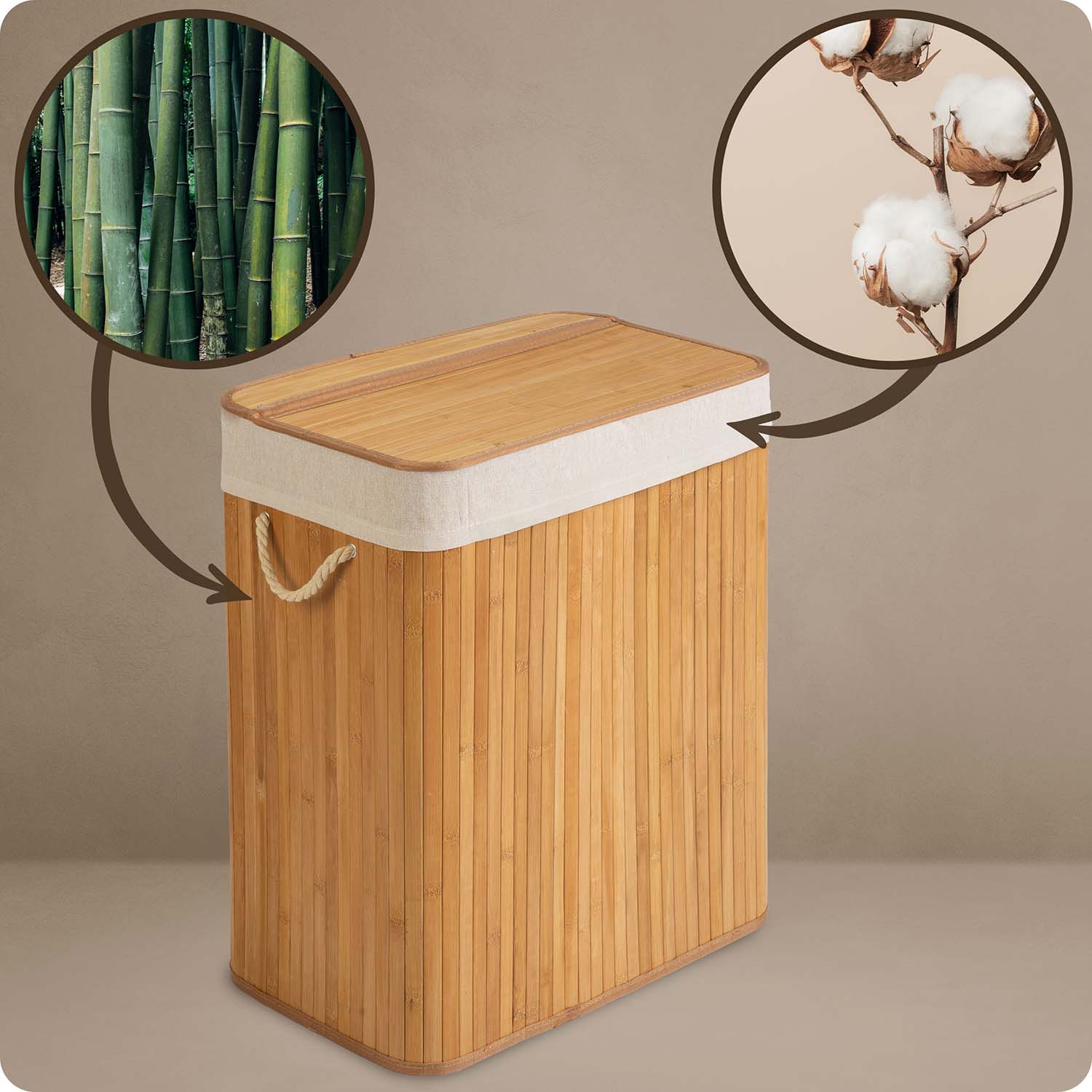 Bambusest pesukorv kaanega 100 l Massido - Image 8