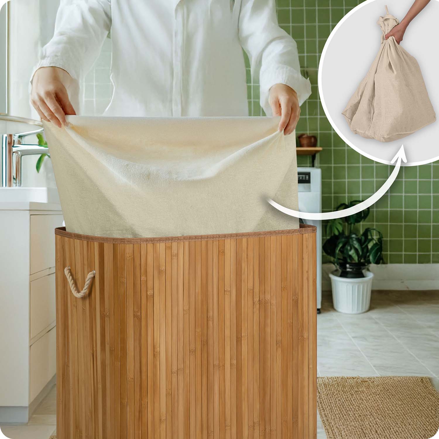 Bambusest pesukorv kaanega 100 l Massido - Image 10