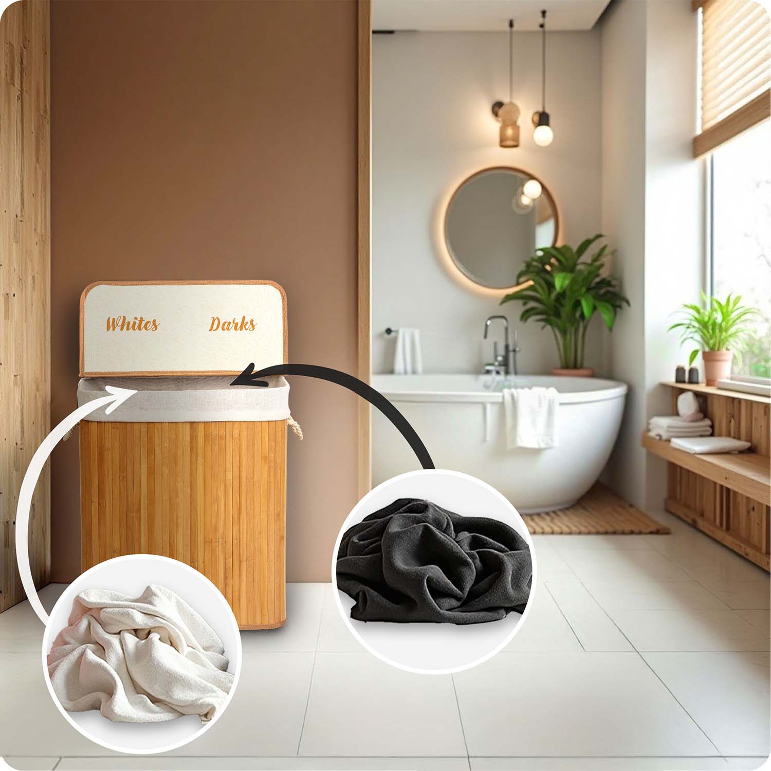 Bambusest pesukorv kaanega 100 l Massido - Image 11