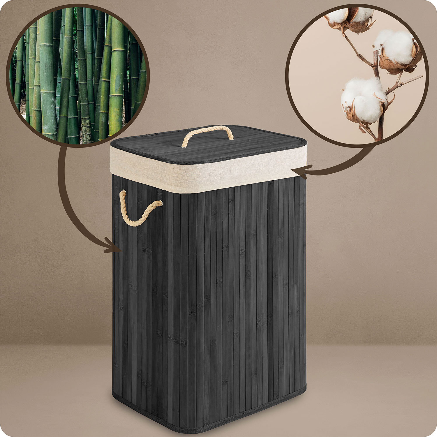 Bambusest pesukorv kaanega 72 l Massido - Image 6