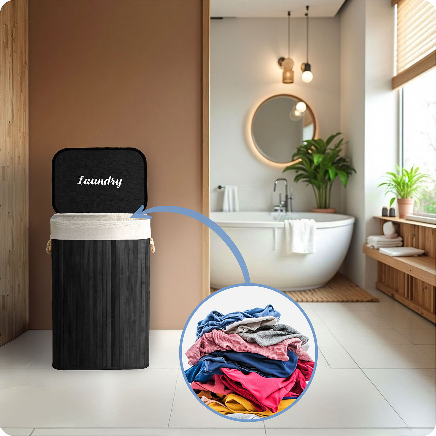 Bambusest pesukorv kaanega 72 l Massido - Image 10