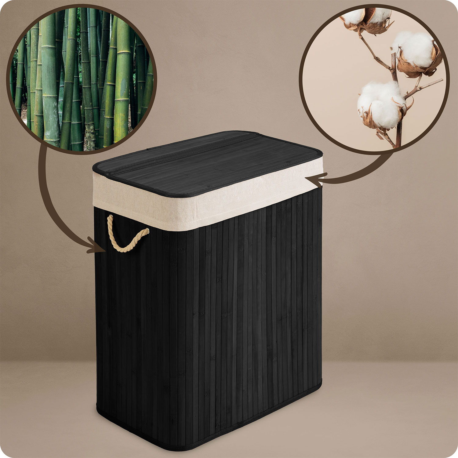 Bambusest pesukorv kaanega 100 l Massido - Image 7