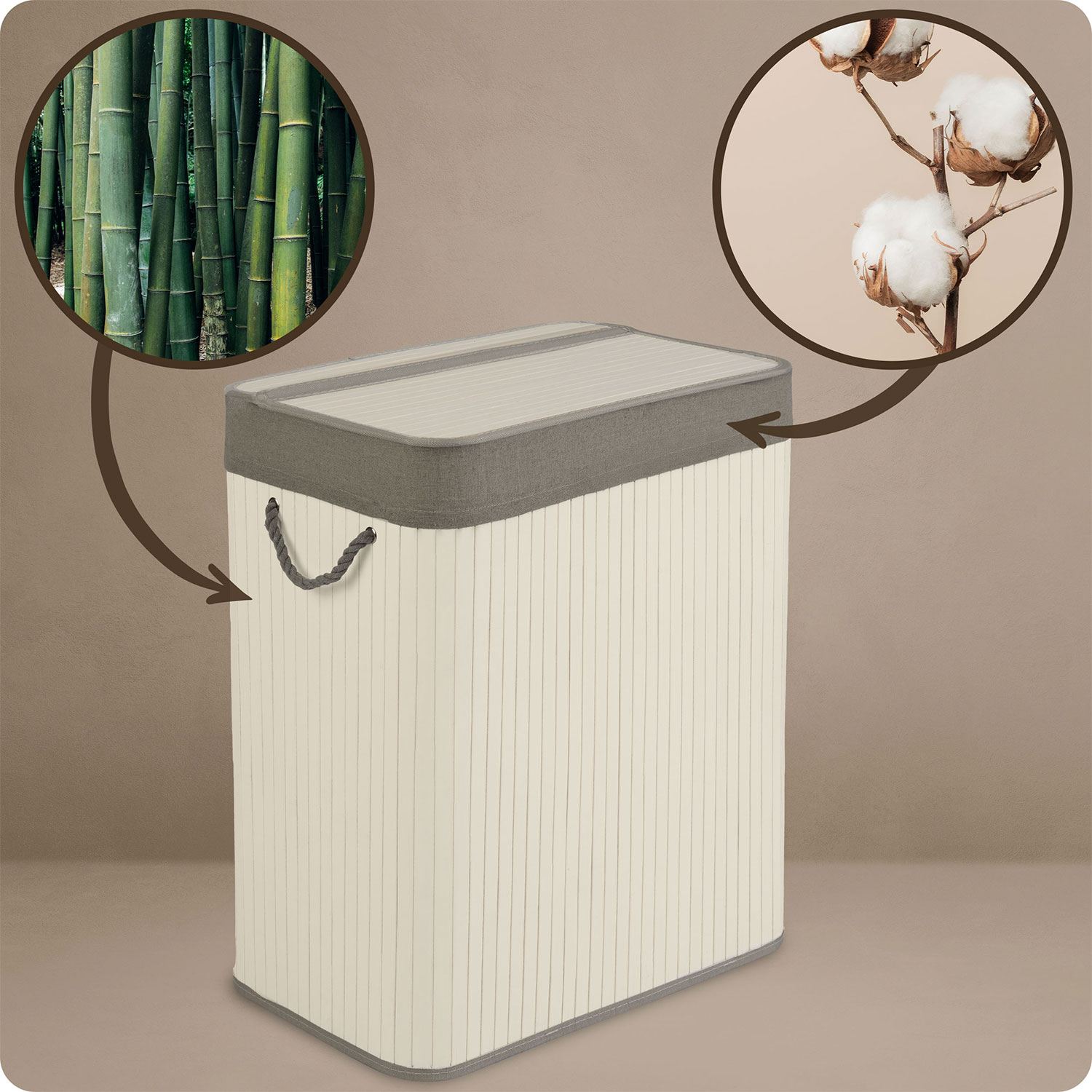 Bambusest pesukorv kaanega 100 l Massido - Image 7