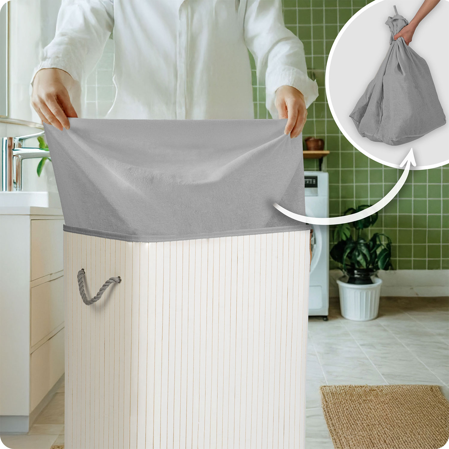 Bambusest pesukorv kaanega 100 l Massido - Image 9