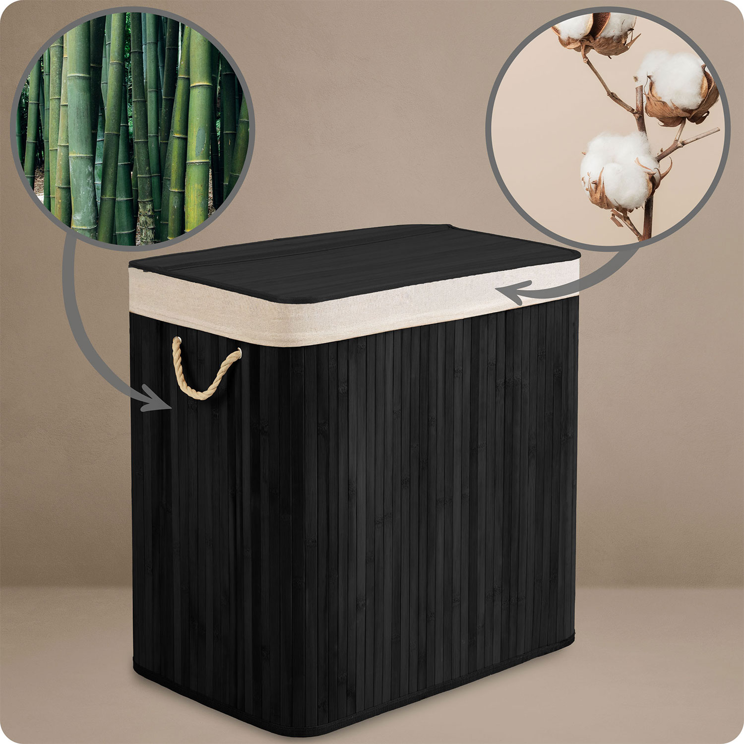 Bambusest pesukorv kaanega 150 l Massido - Image 7