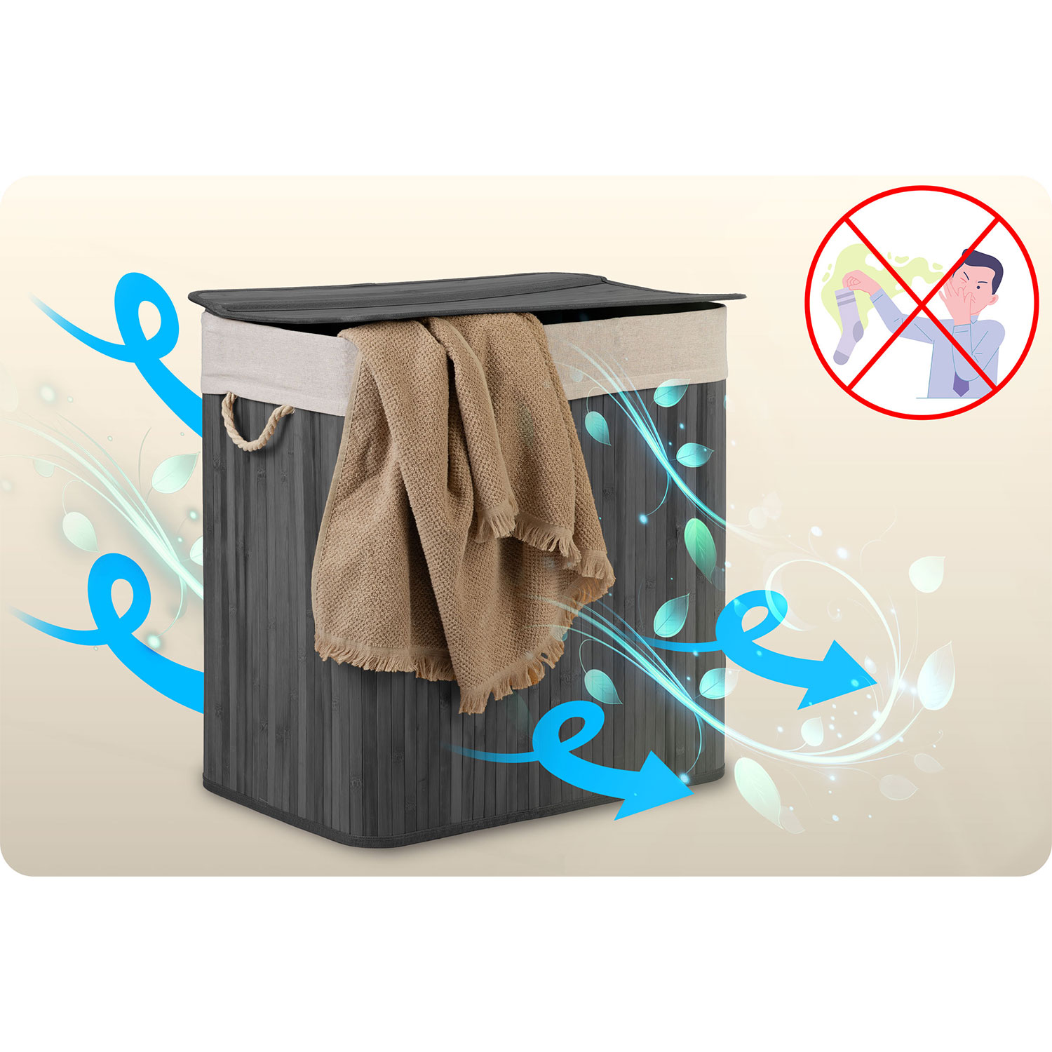 Bambusest pesukorv kaanega 150 l Massido - Image 12