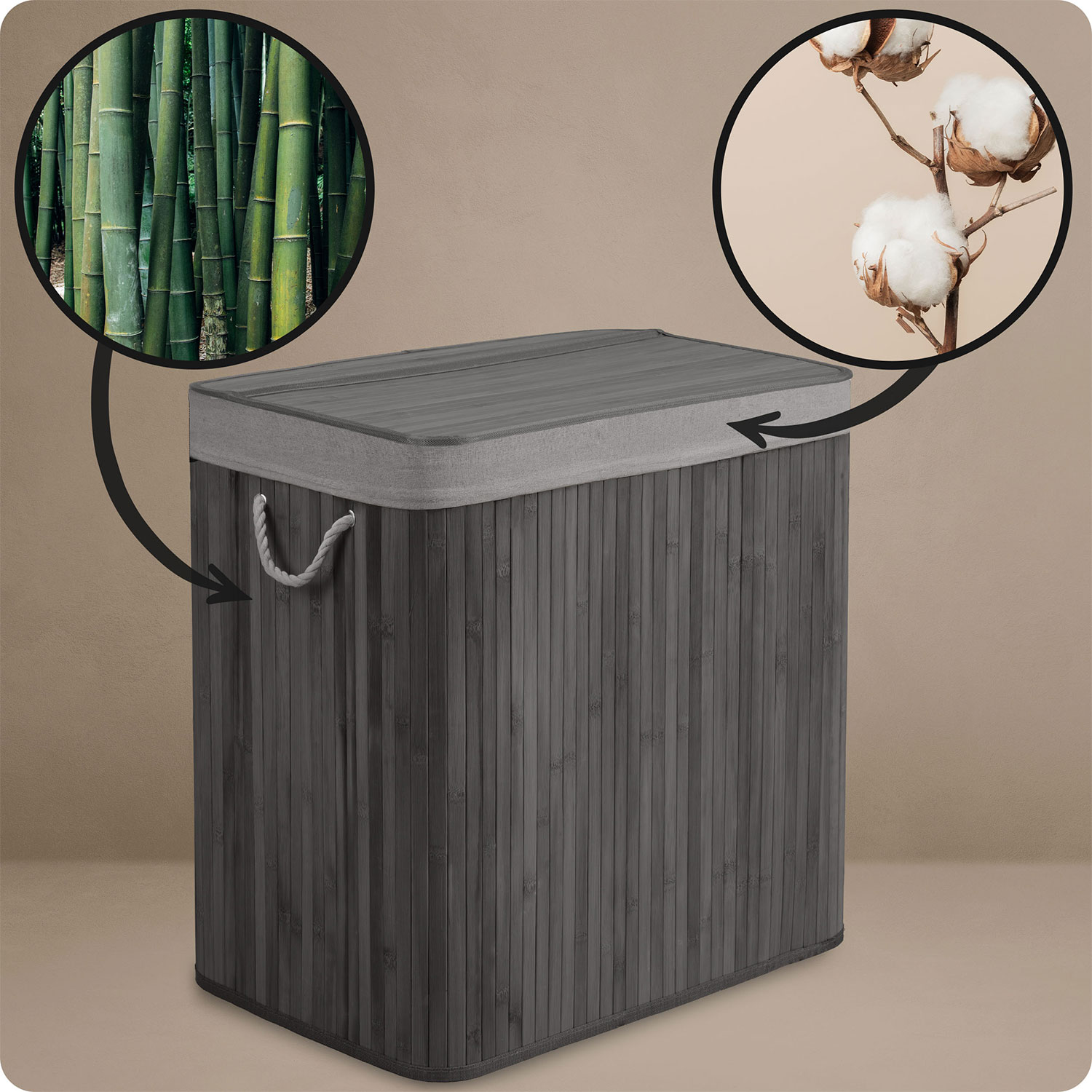 Bambusest pesukorv kaanega 150 l Massido - Image 6