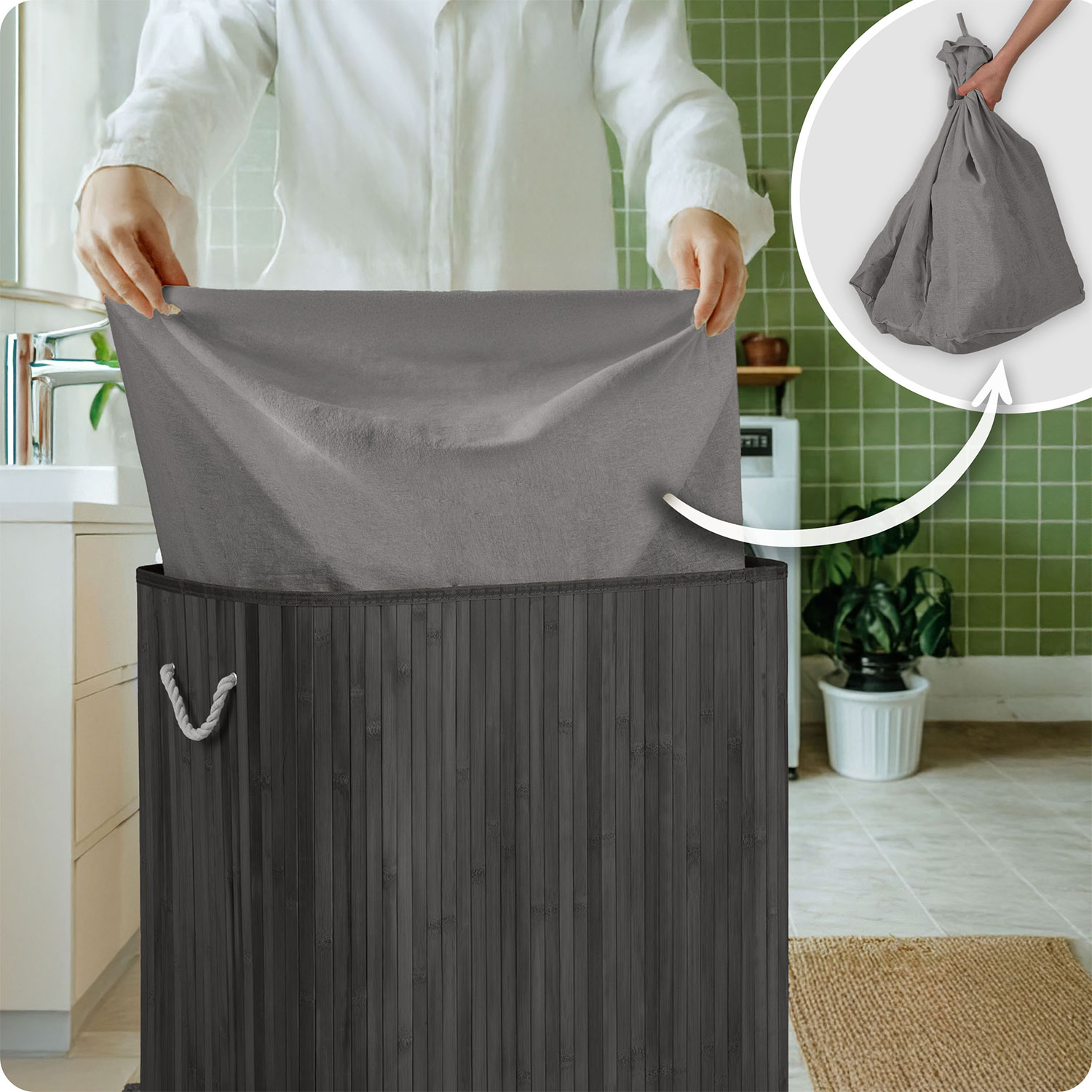 Bambusest pesukorv kaanega 150 l Massido - Image 8