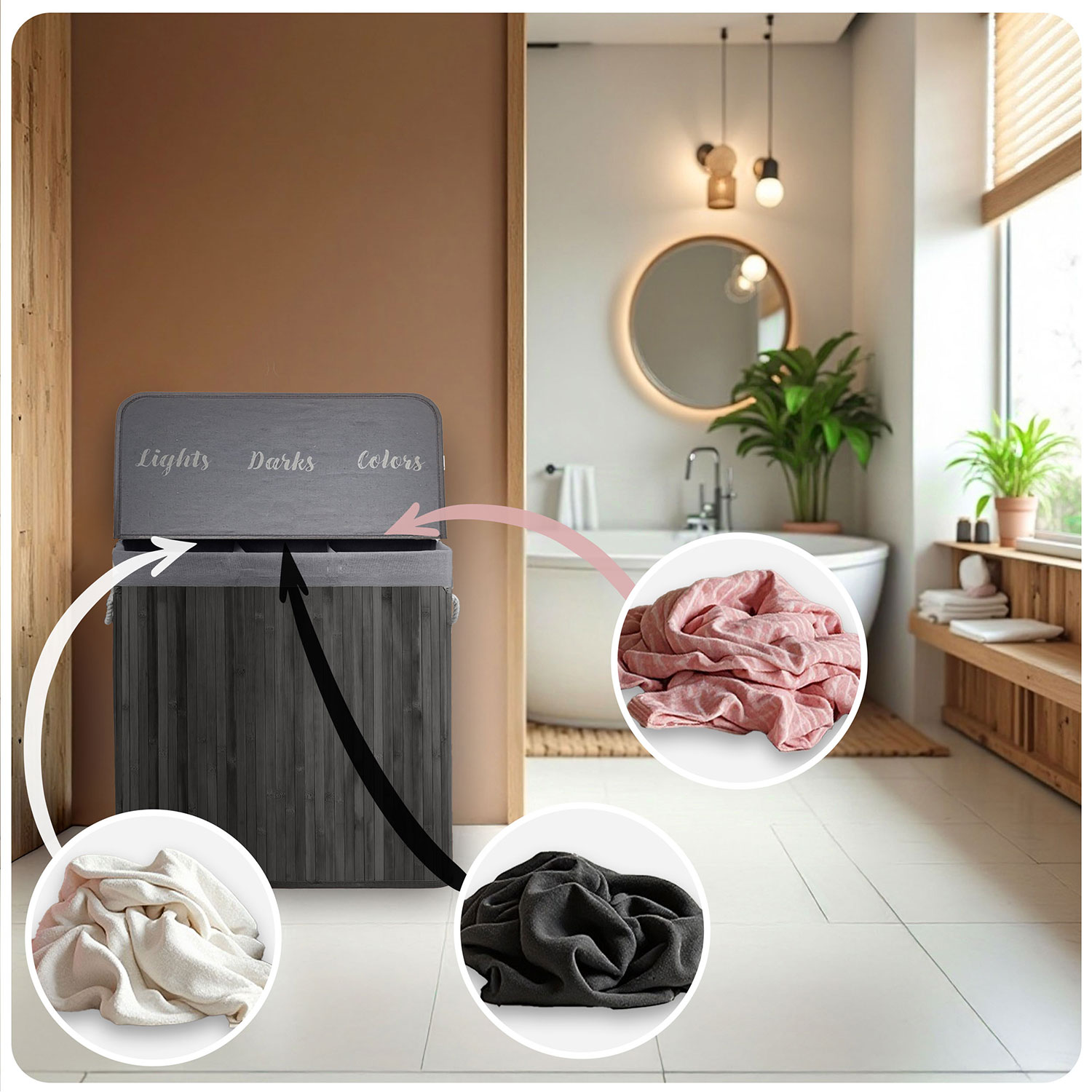 Bambusest pesukorv kaanega 150 l Massido - Image 10