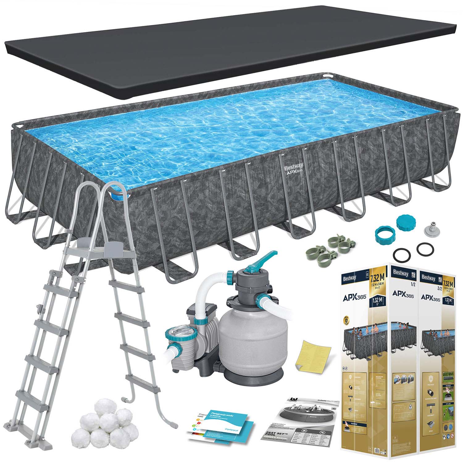 Raamiga aiabassein 732 x 366 x 132 cm 11 ühes Bestway 561KG