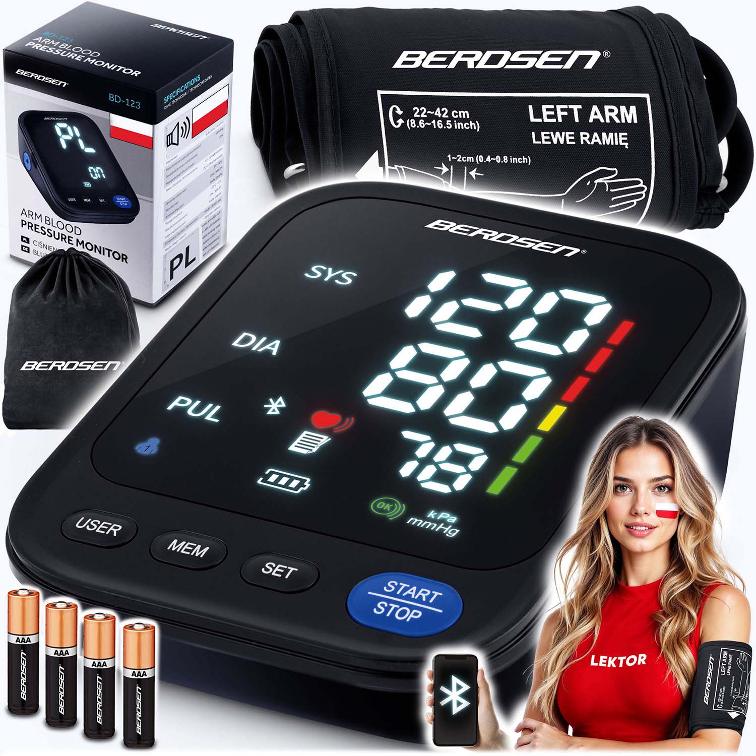 Berdsen BD-123 õlavarre vererõhuaparaat Poola tekstide ja Bluetoothiga - Image 12