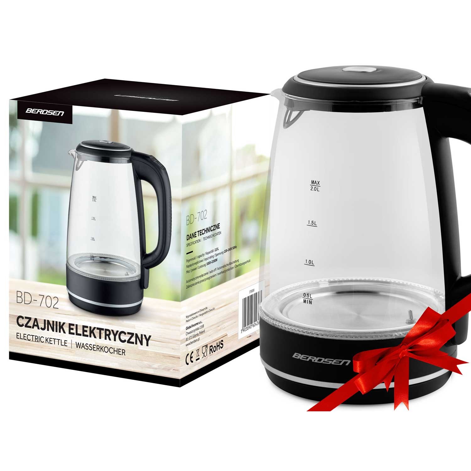 Berdsen BD-702 2L klaasist elektriline veekeetja must - Image 12