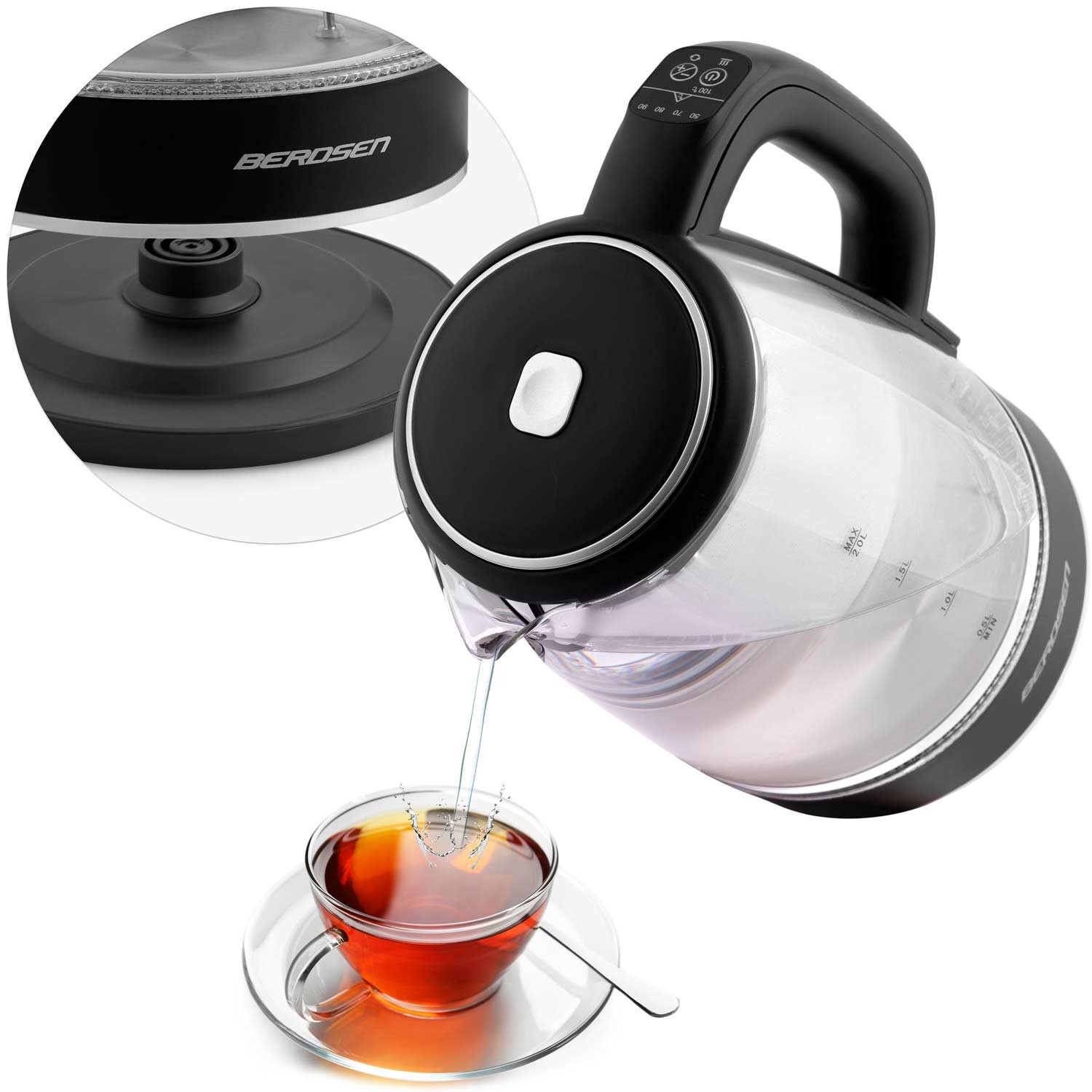 Berdsen BD-702 2L klaasist elektriline veekeetja must - Image 14