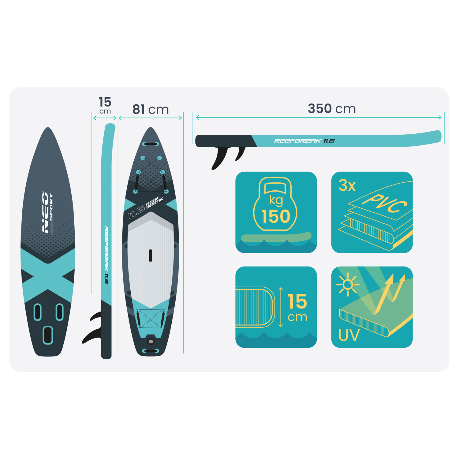 Deska SUP Reefbreak 350 x 81 x 15 cm Neo-Sport 170107 - Image 6