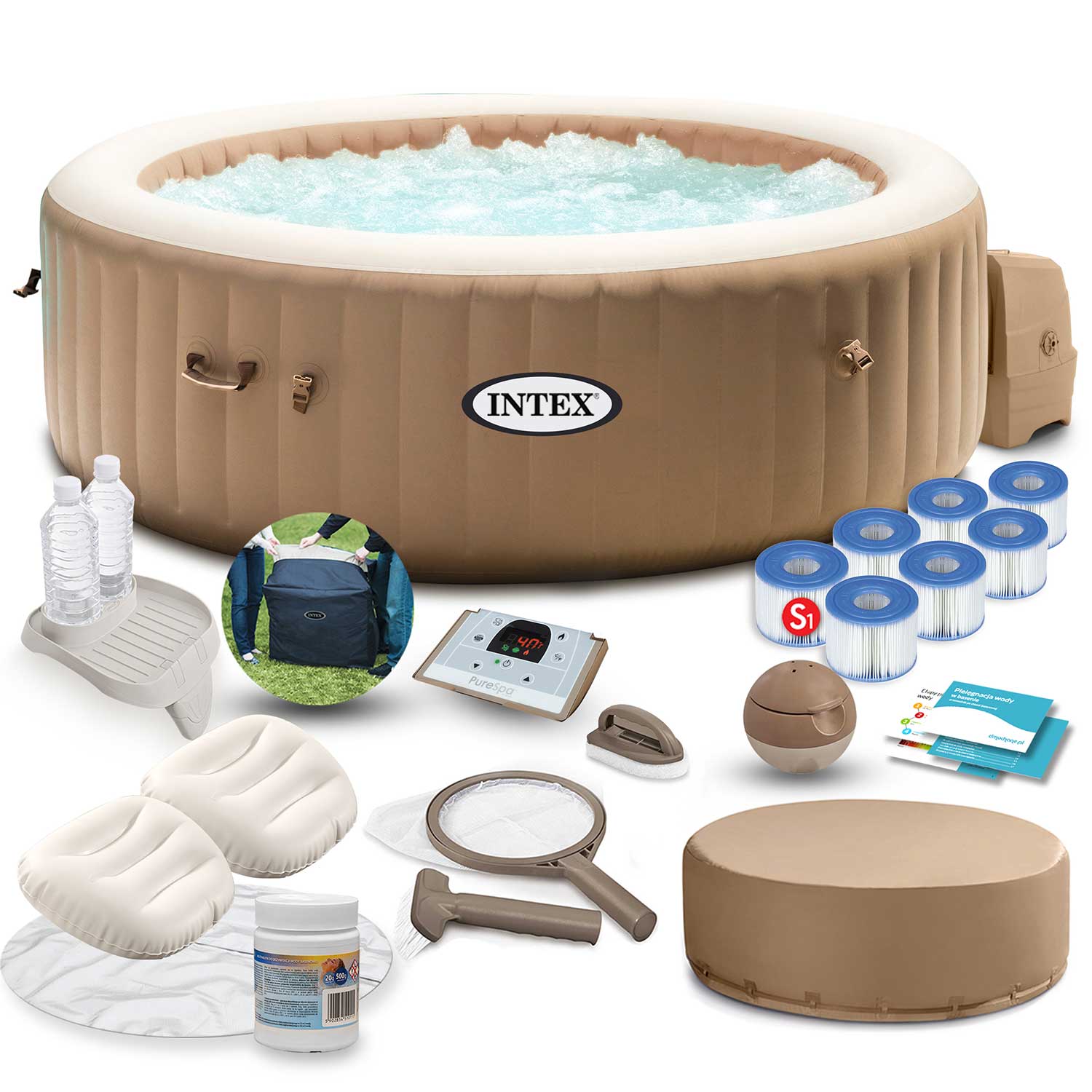 Täispuhutav spaa hüdromassaažiga 4 inimesele, INTEX 28476 komplekt