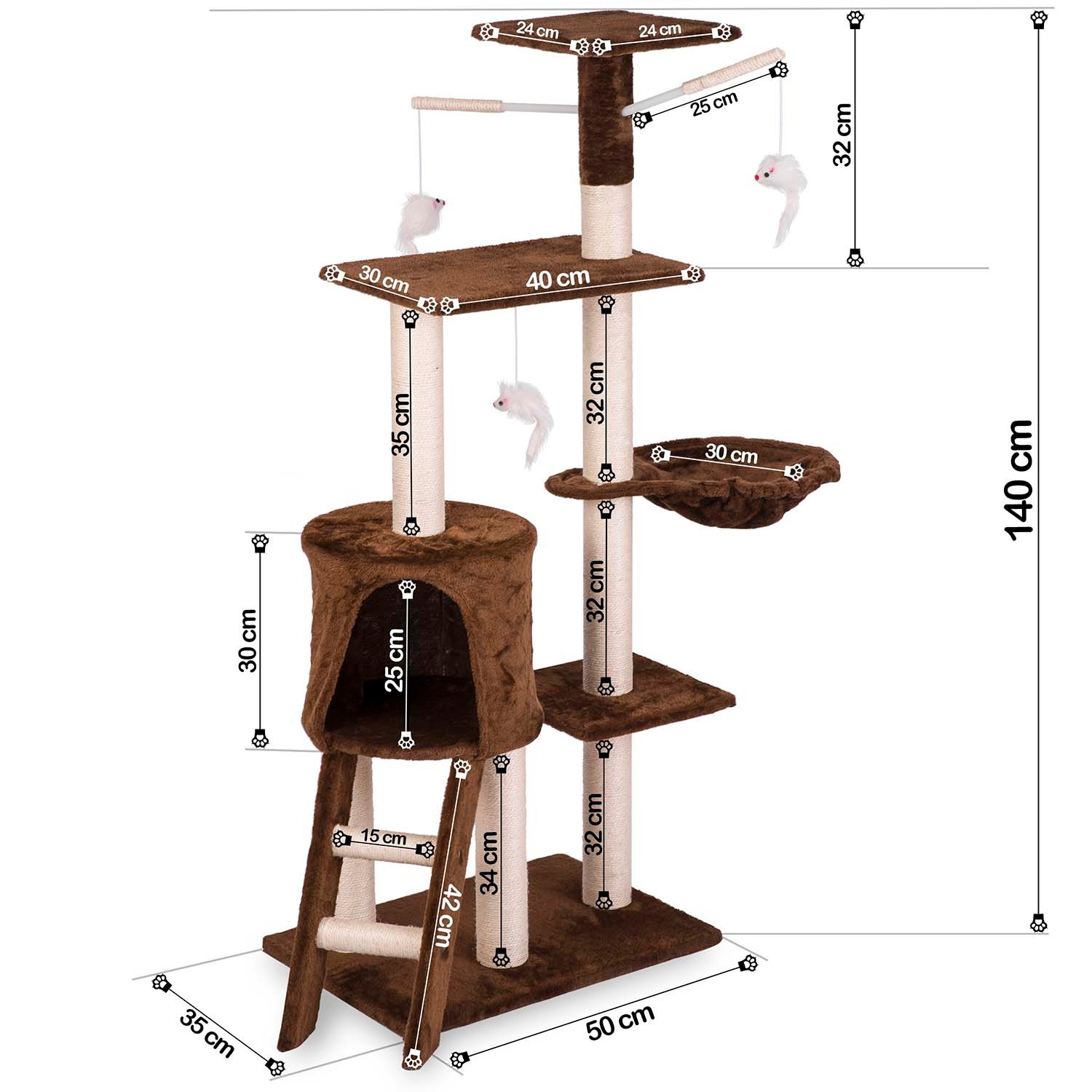 Kassi kraapimispost 140 cm DR-262 Pethaus hiirega, pruun - Image 7