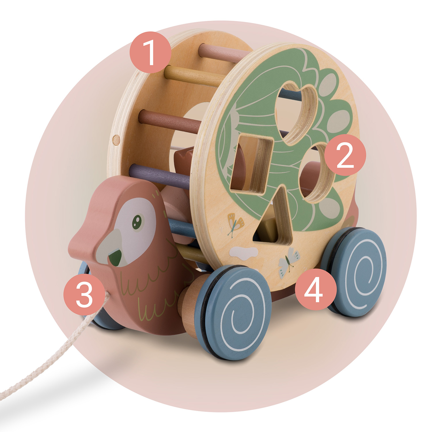 Puidust tõmmatav mänguasi Papagoi NK-854 Nukido - Image 15