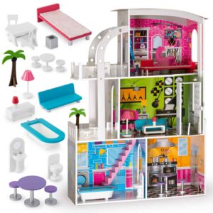 Suur kolmekorruseline puidust nukumaja + mööbel + terrass + lift