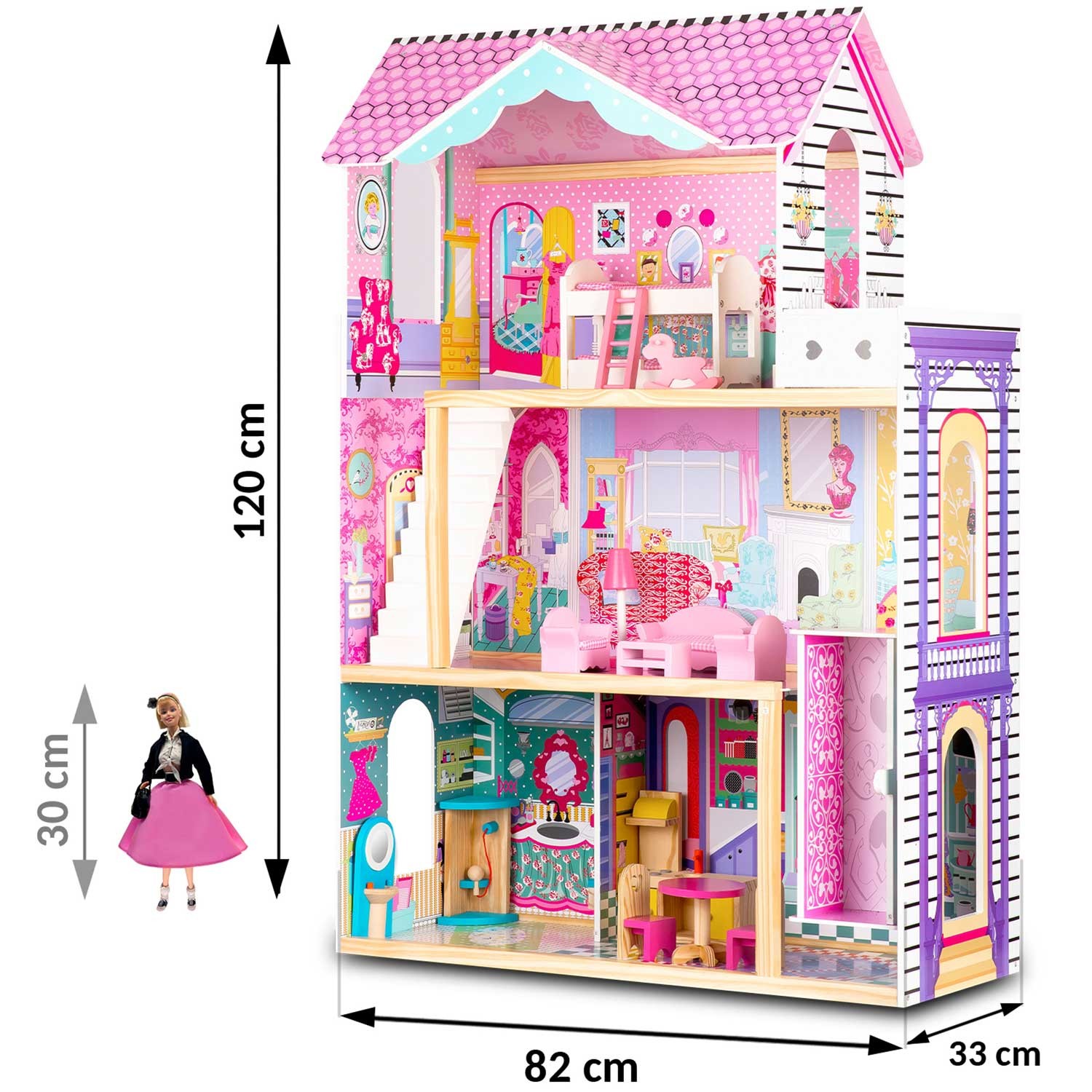 Suur kolmekorruseline puidust nukumaja lifti ja LED-valgustiga - Image 7