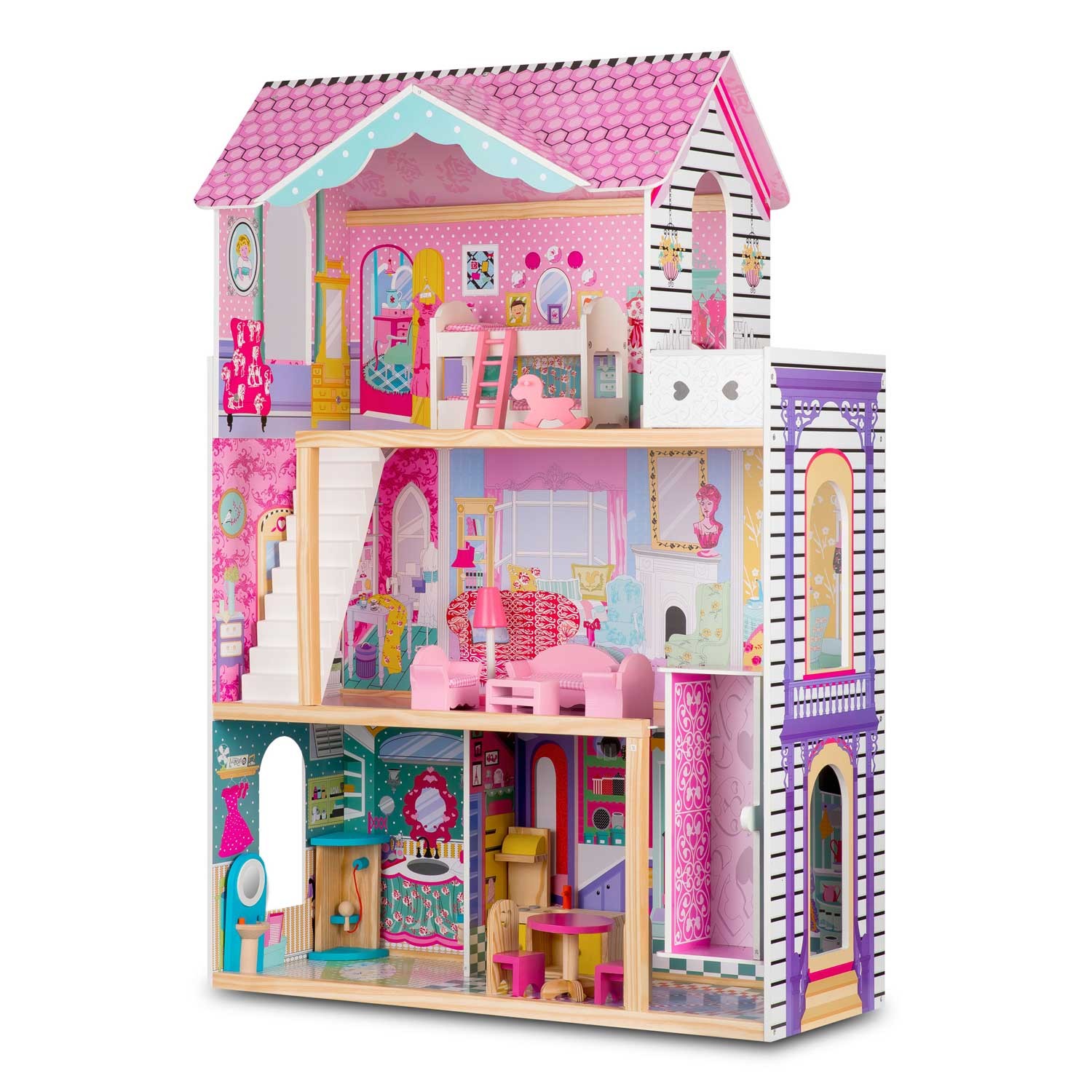 Suur kolmekorruseline puidust nukumaja lifti ja LED-valgustiga - Image 6