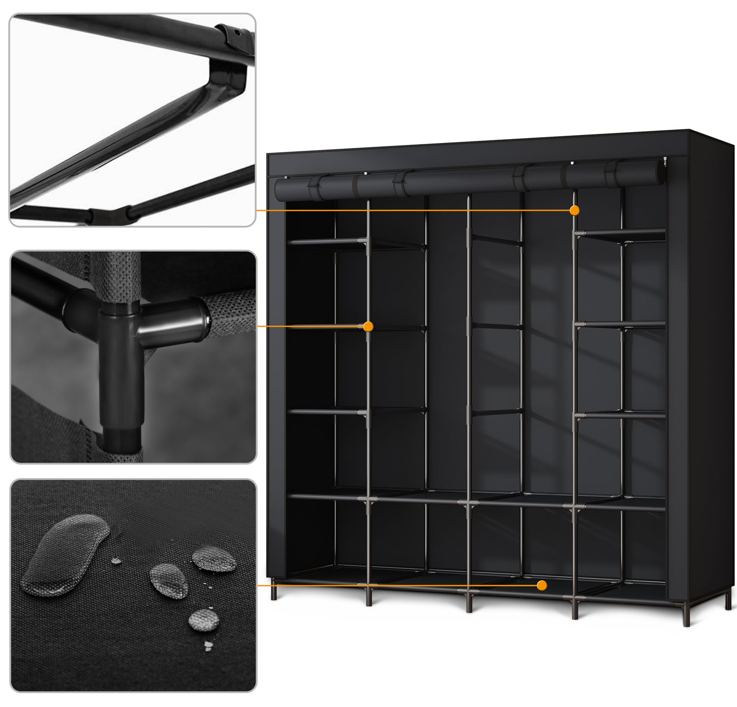 Suur tekstiilist riidekapp Massido MS-804 must - Image 4