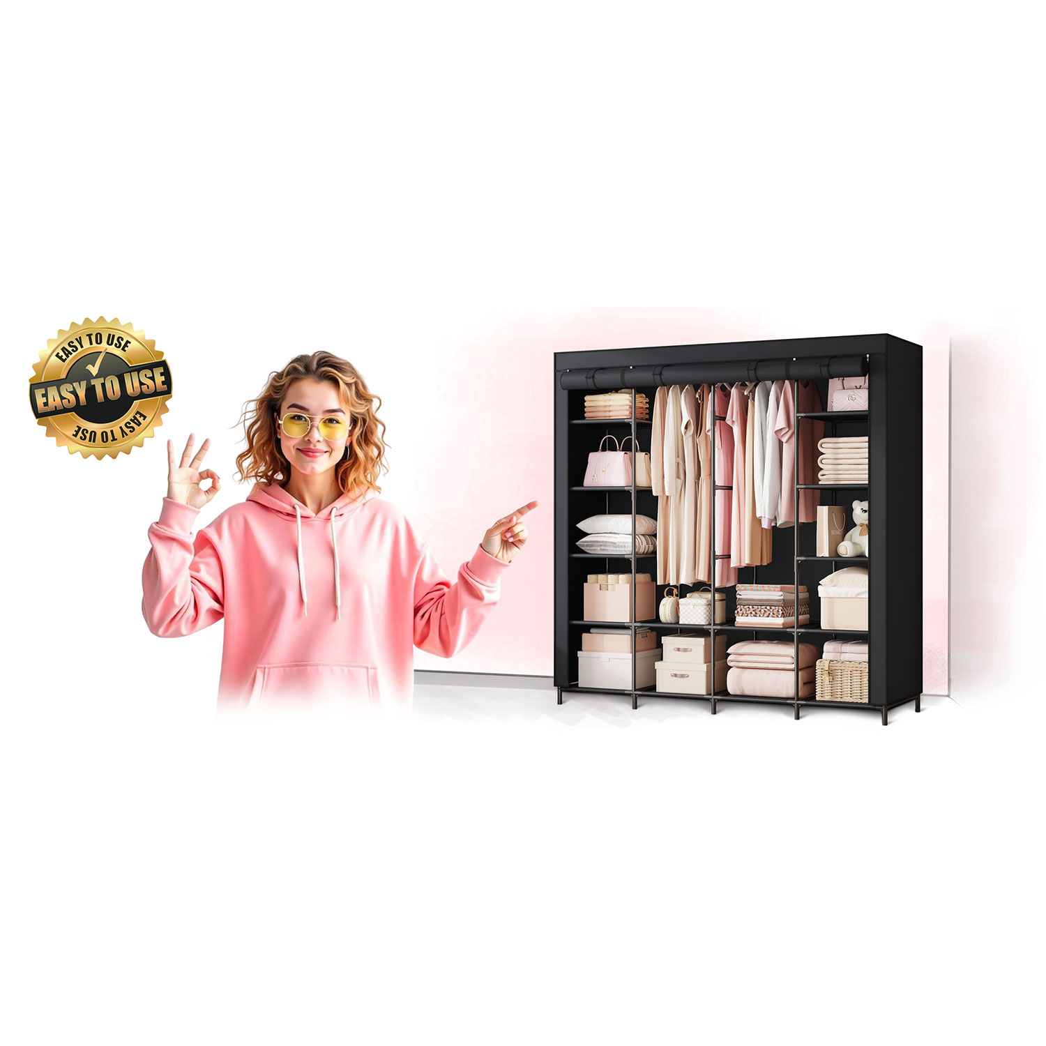 Suur tekstiilist riidekapp Massido MS-804 must - Image 7