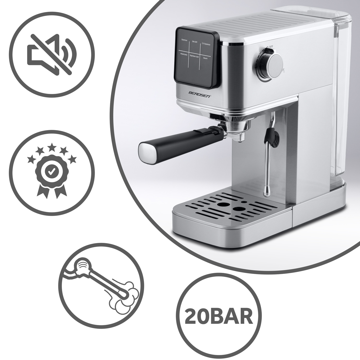 Berdsen BD-770 20 baari espressomasin, hõbedane - Image 14