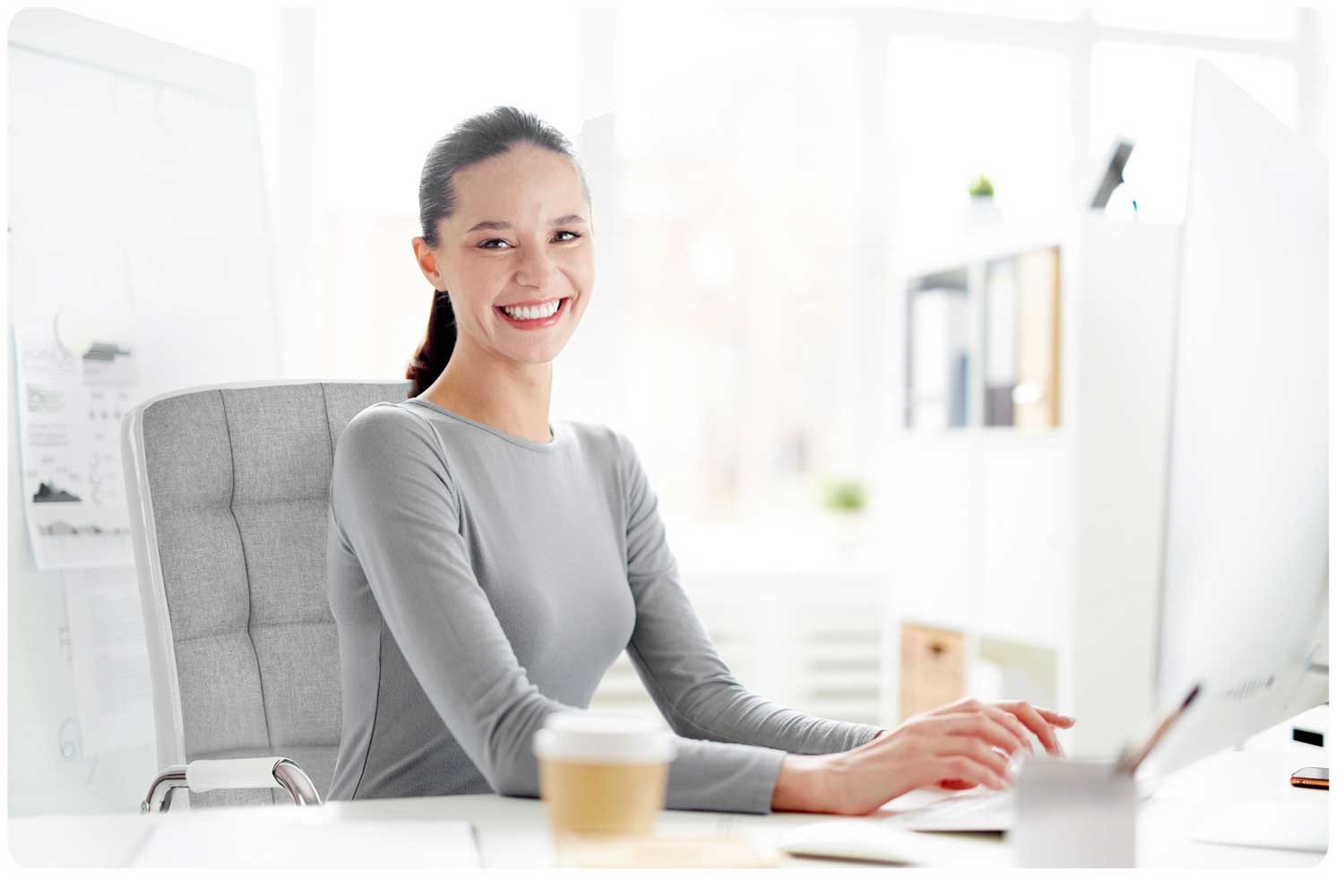 Bentoni kangast kontoritool, hall ja valge - Image 4