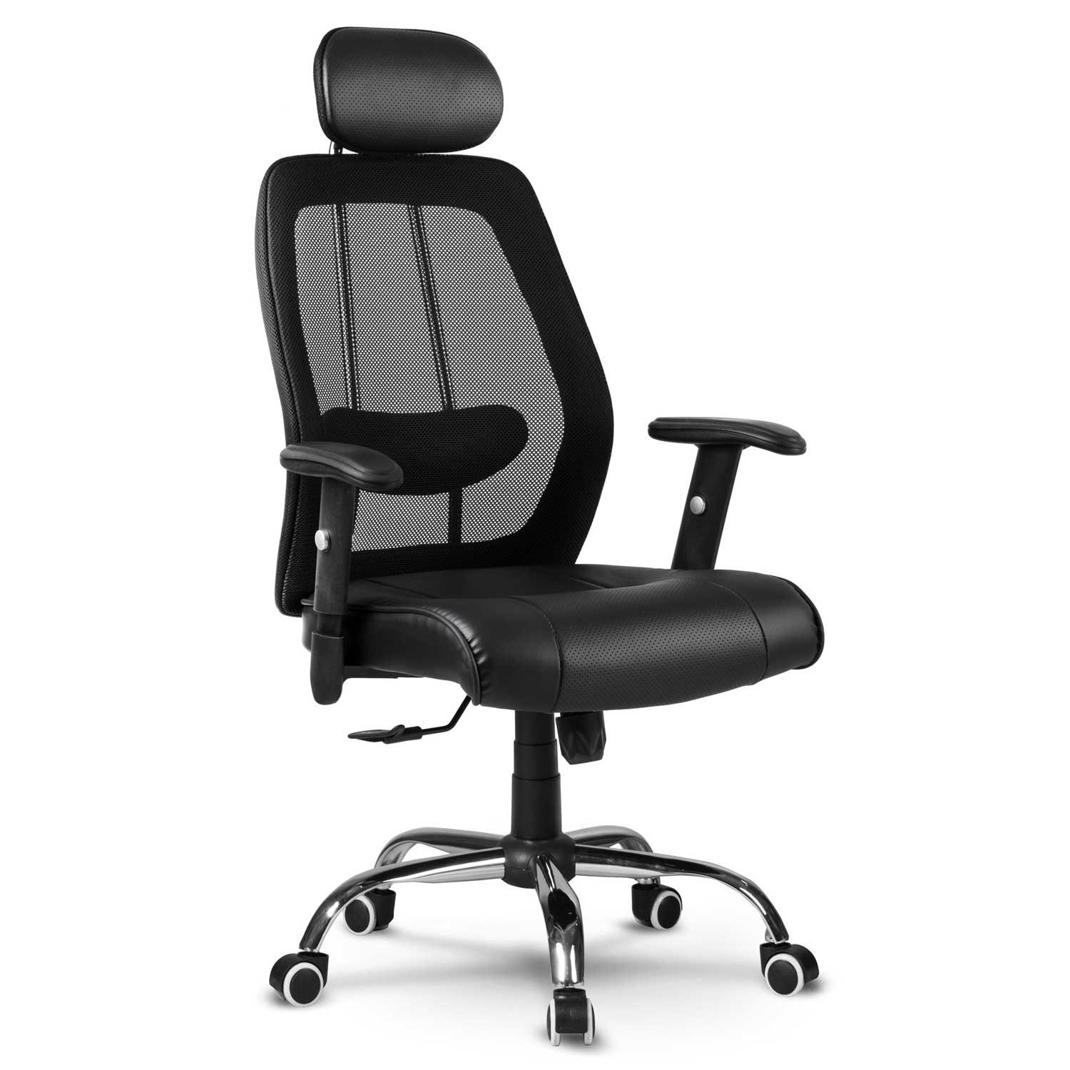 Monaco mikrovõrgust nahast kontoritool, must - Image 2