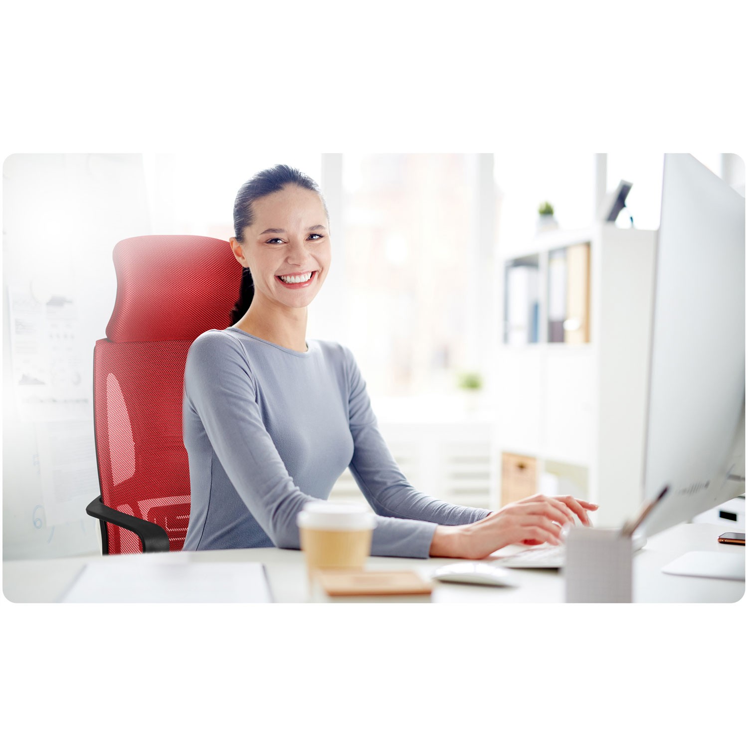 Praga mikrovõrgust kontoritool – punane ja must - Image 8