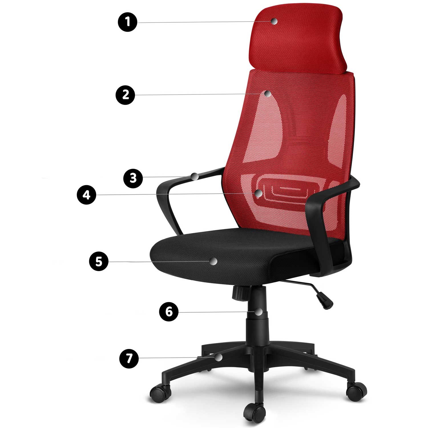 Praga mikrovõrgust kontoritool – punane ja must - Image 9