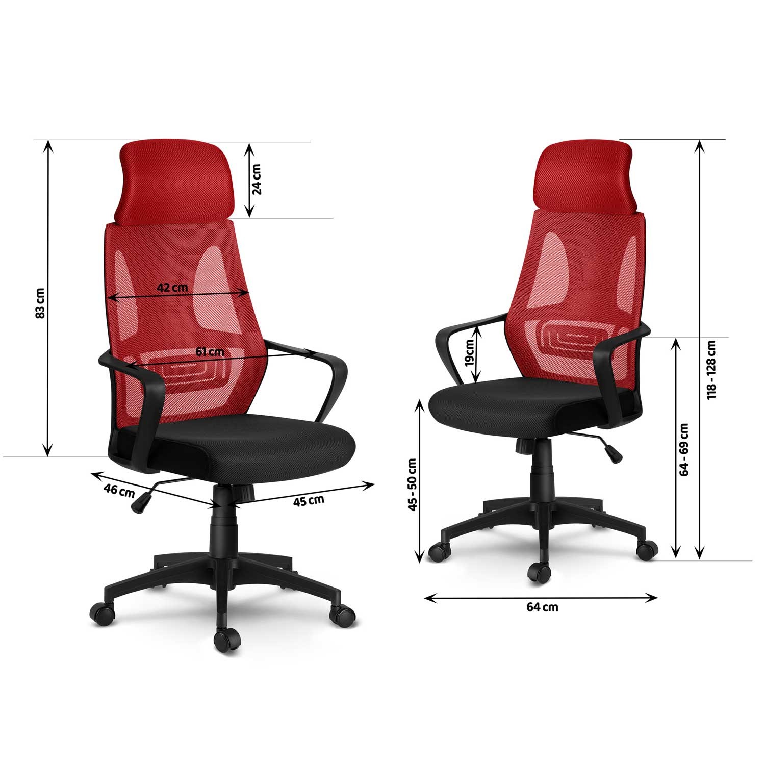 Praga mikrovõrgust kontoritool – punane ja must - Image 12