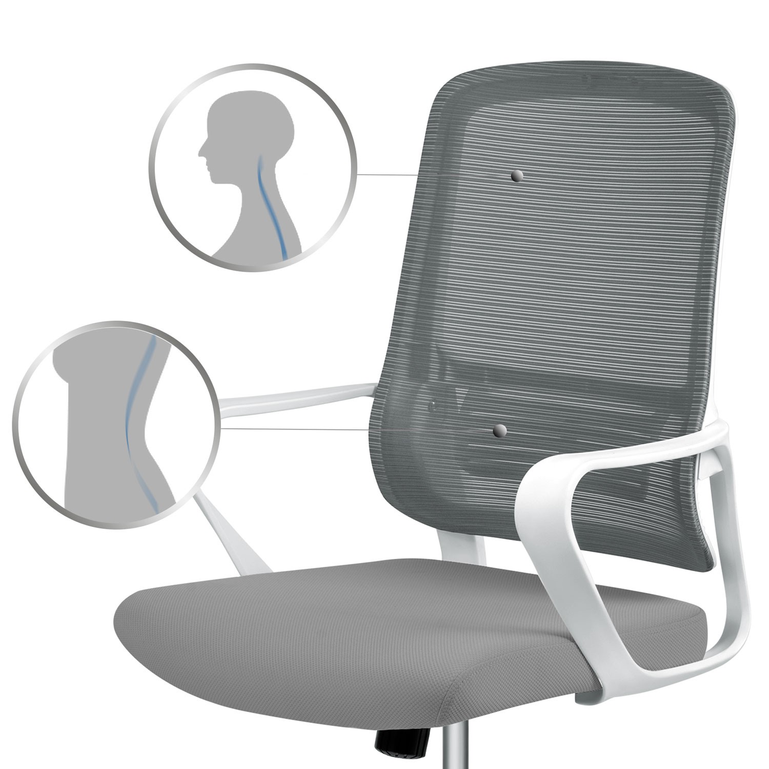 Sofotel Wizo mikrovõrgust kontoritool, hall ja valge - Image 13