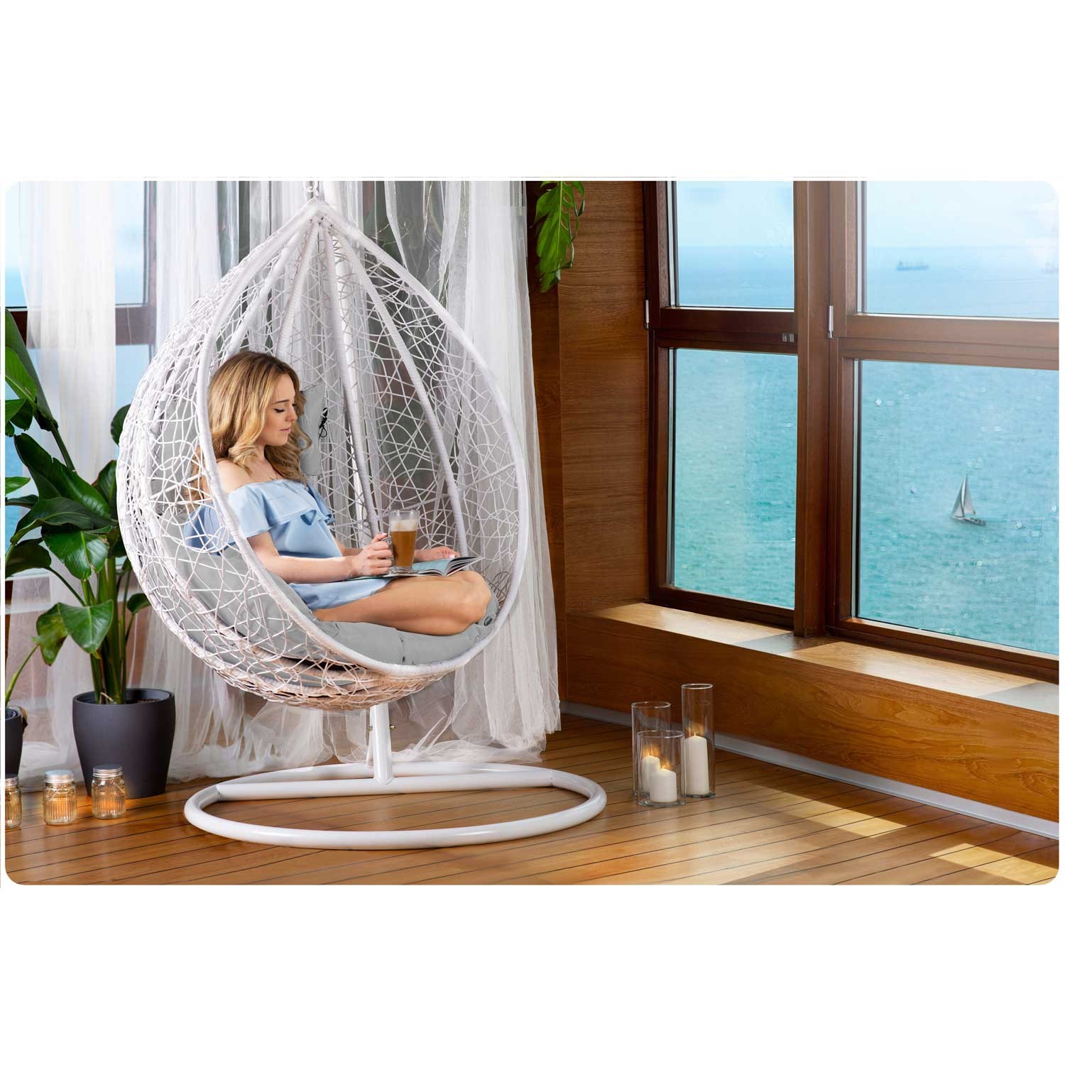 Havana rippkiiktool, valge + helehallid padjad - Image 4