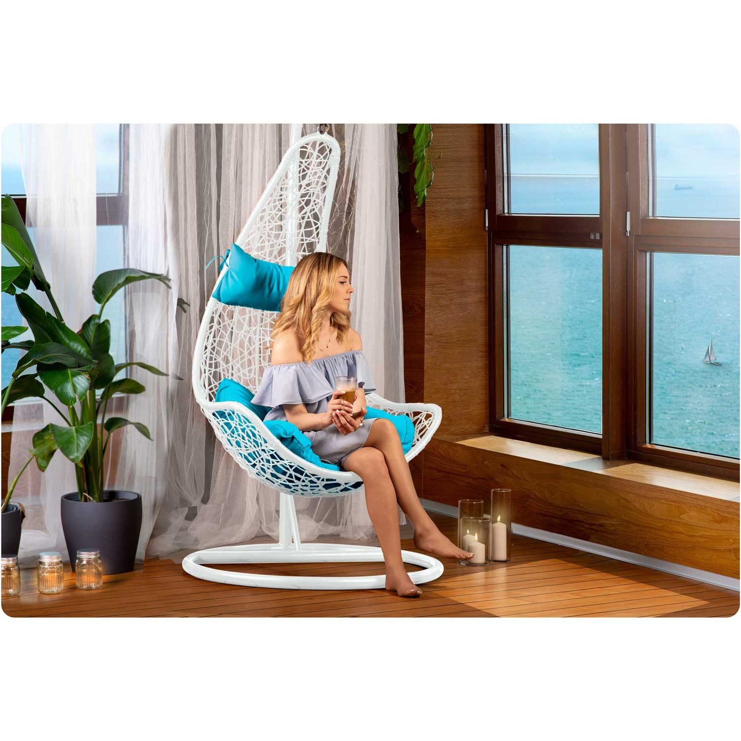 Cabana rippuv kiiktool valge + sinised padjad - Image 4