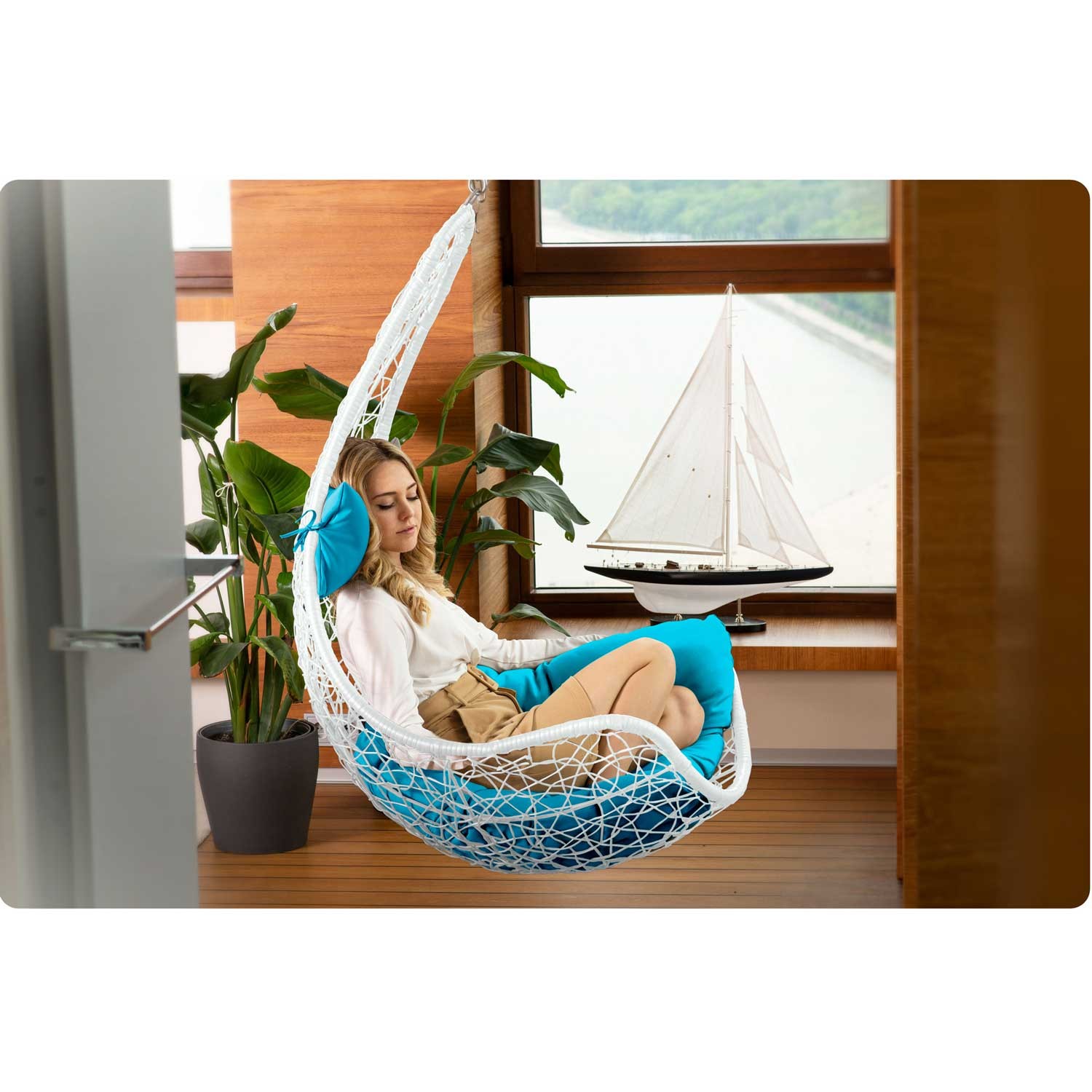 Cabana rippuv kiiktool valge + sinised padjad - Image 6