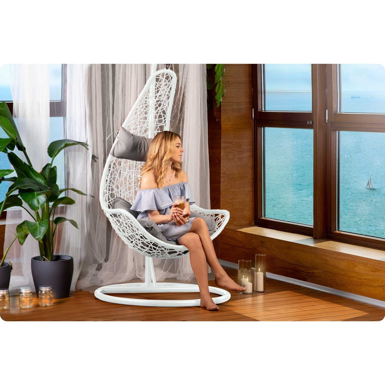 Cabana ripp-aiatool valge + hallid padjad - Image 4