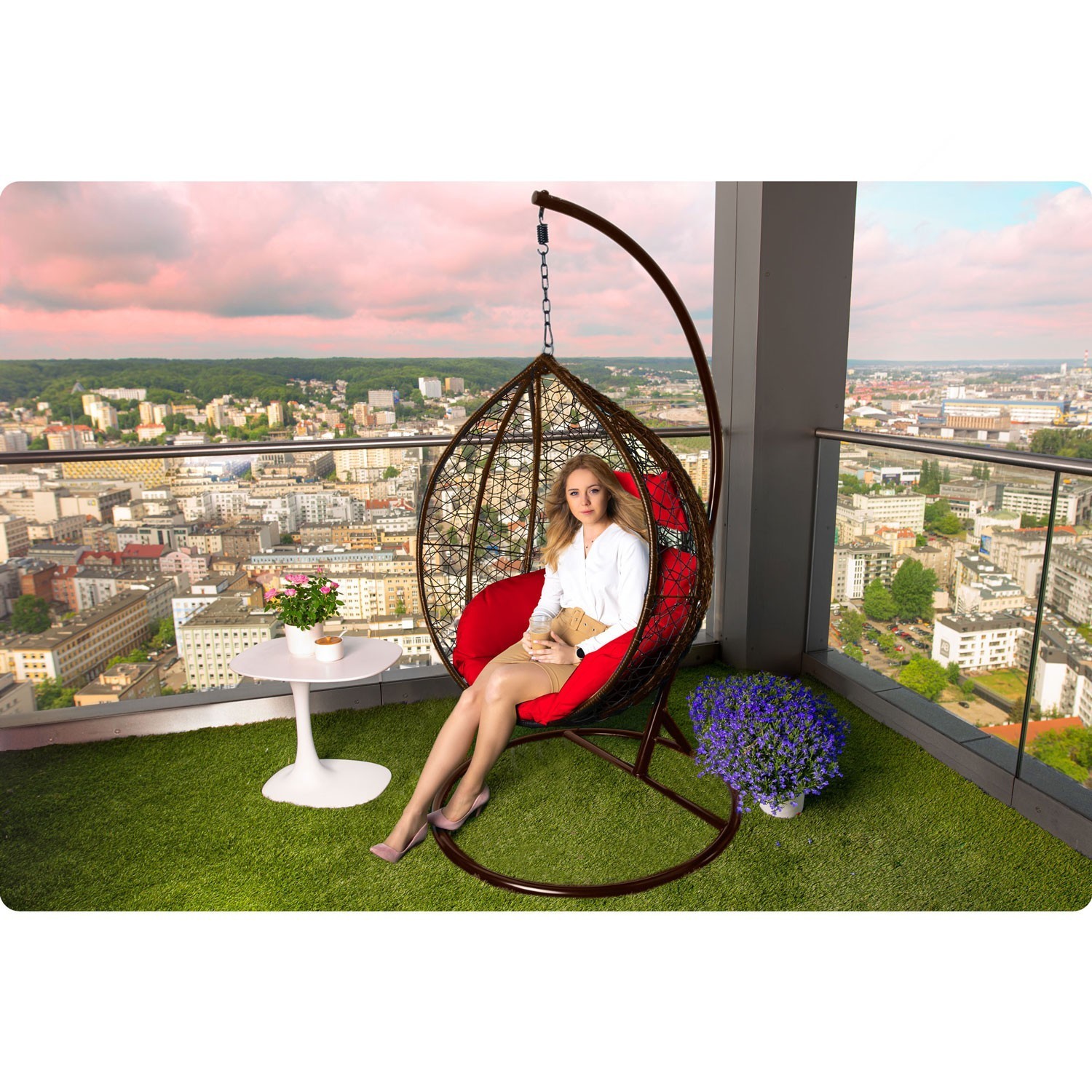 Havana pruun ripptool aias + punased padjad Sofotel - Image 4