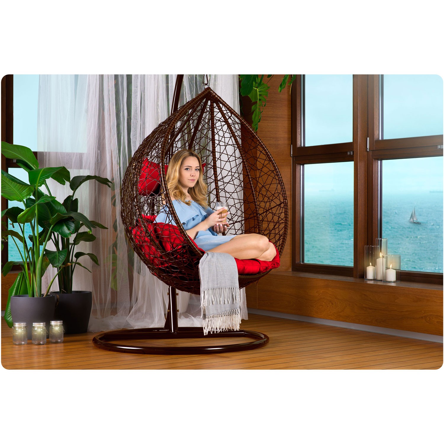 Havana pruun ripptool aias + punased padjad Sofotel - Image 6