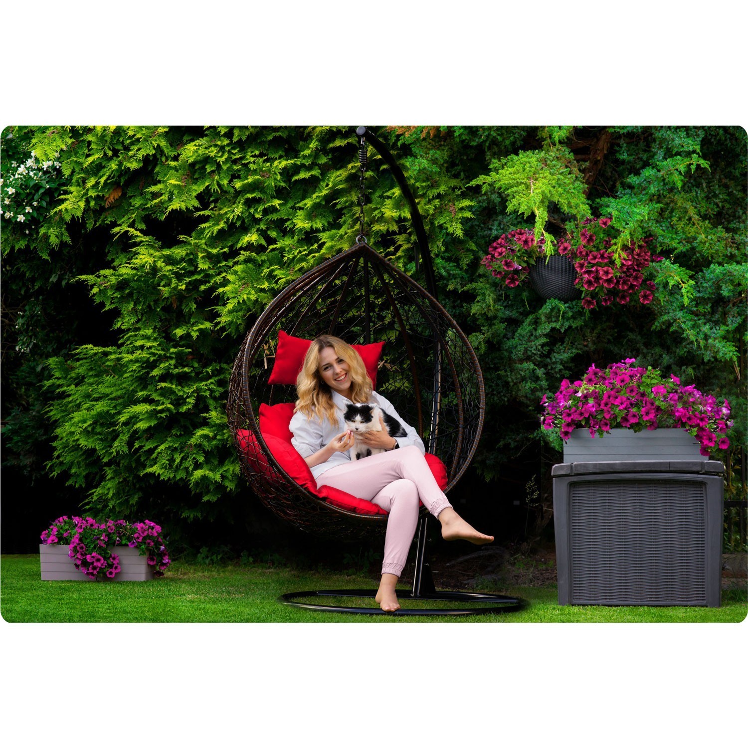 Havana pruun ripptool aias + punased padjad Sofotel - Image 10