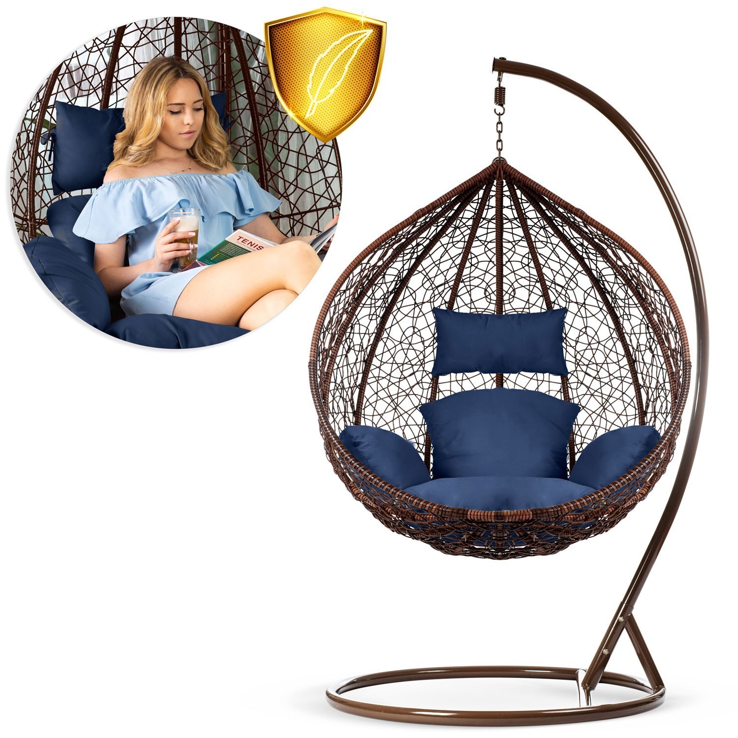 Havana pruun ripptool aias + tumesinised Sofoteli padjad - Image 12