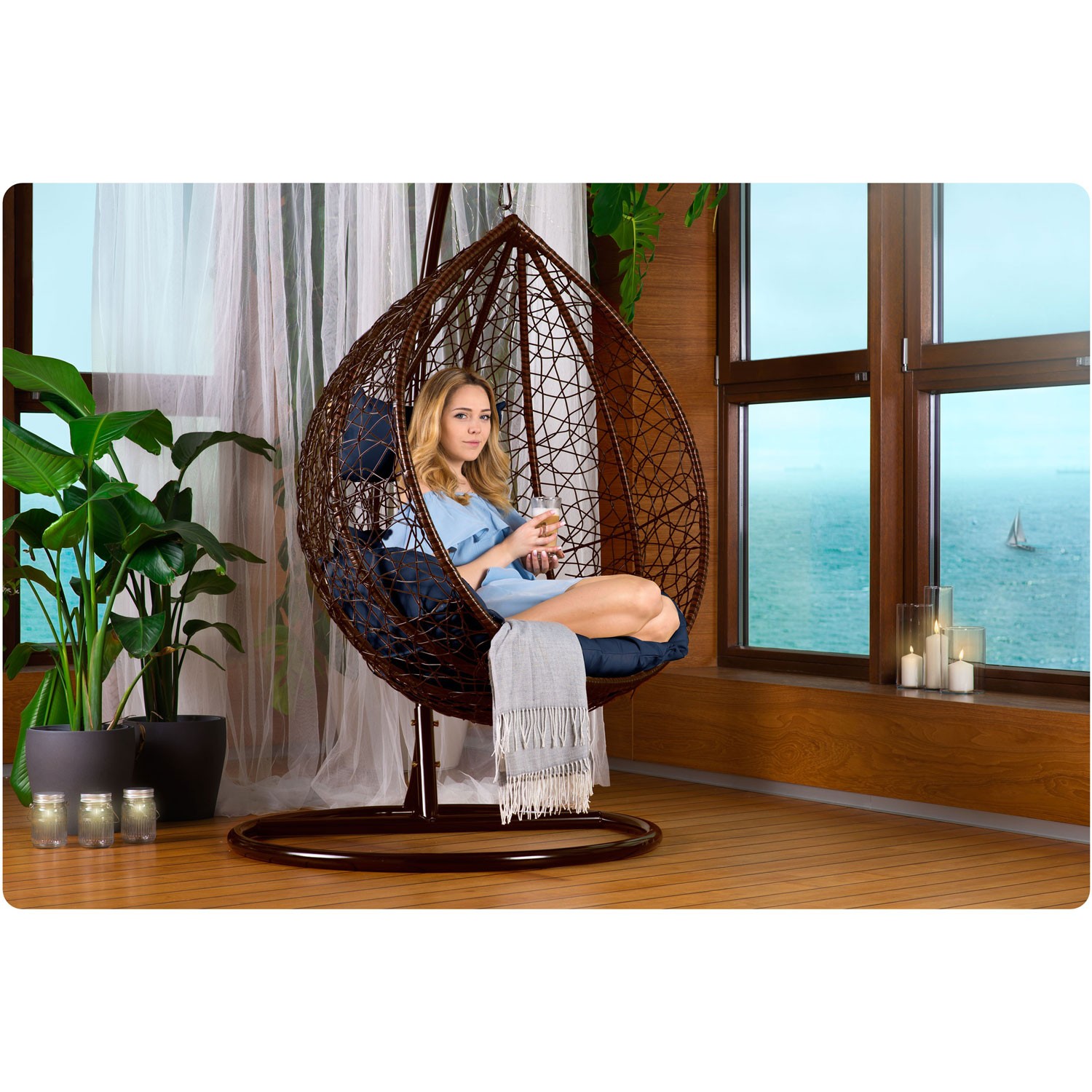 Havana pruun ripptool aias + tumesinised Sofoteli padjad - Image 6