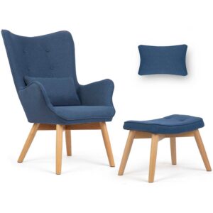 Põhjamaine sinine tiibadega seljatoega tugitool jalapingiga