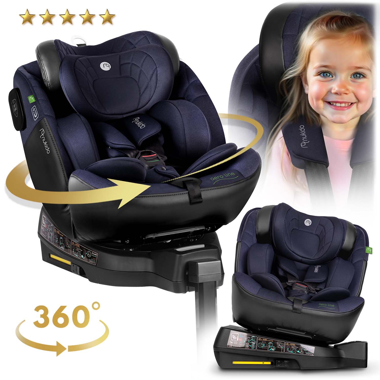 Nukido Aero Line turvatool must/tumesinine 0-36 kg ISOFIX - Image 7