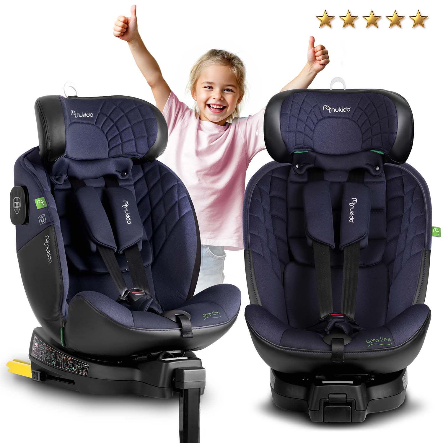 Nukido Aero Line turvatool must/tumesinine 0-36 kg ISOFIX - Image 2